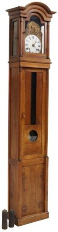 French Morbier walnut longcase clock 19th c case having bonnet