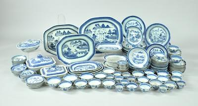 A Large Service of Canton Export Blue White Lot includes