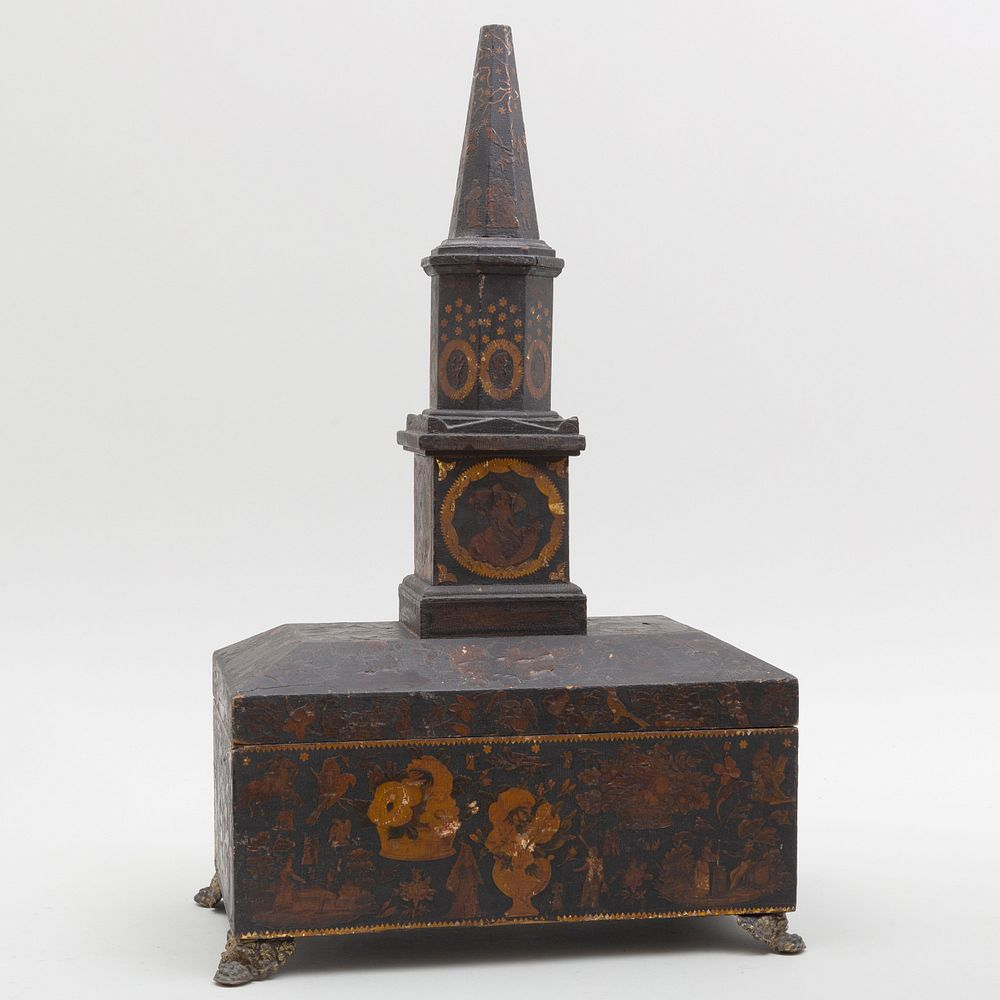 Decoupage Steeple Form Table Box 22 in high Condition There