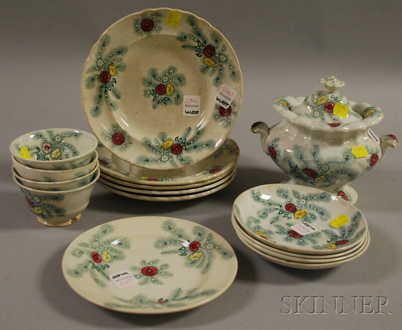 Fifteen piece Wood Challinor Feather Pattern Staffordshire Partial Tea Service