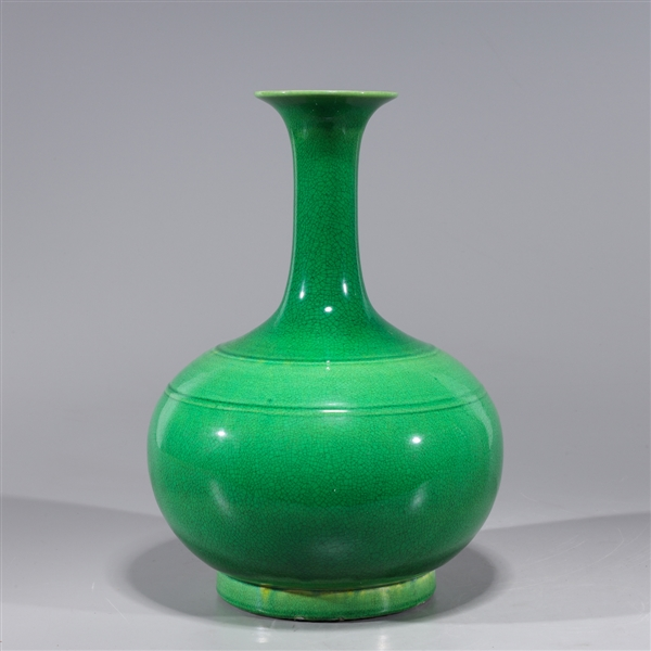 Chinese green glazed porcelain bottle vase overall good condition minor