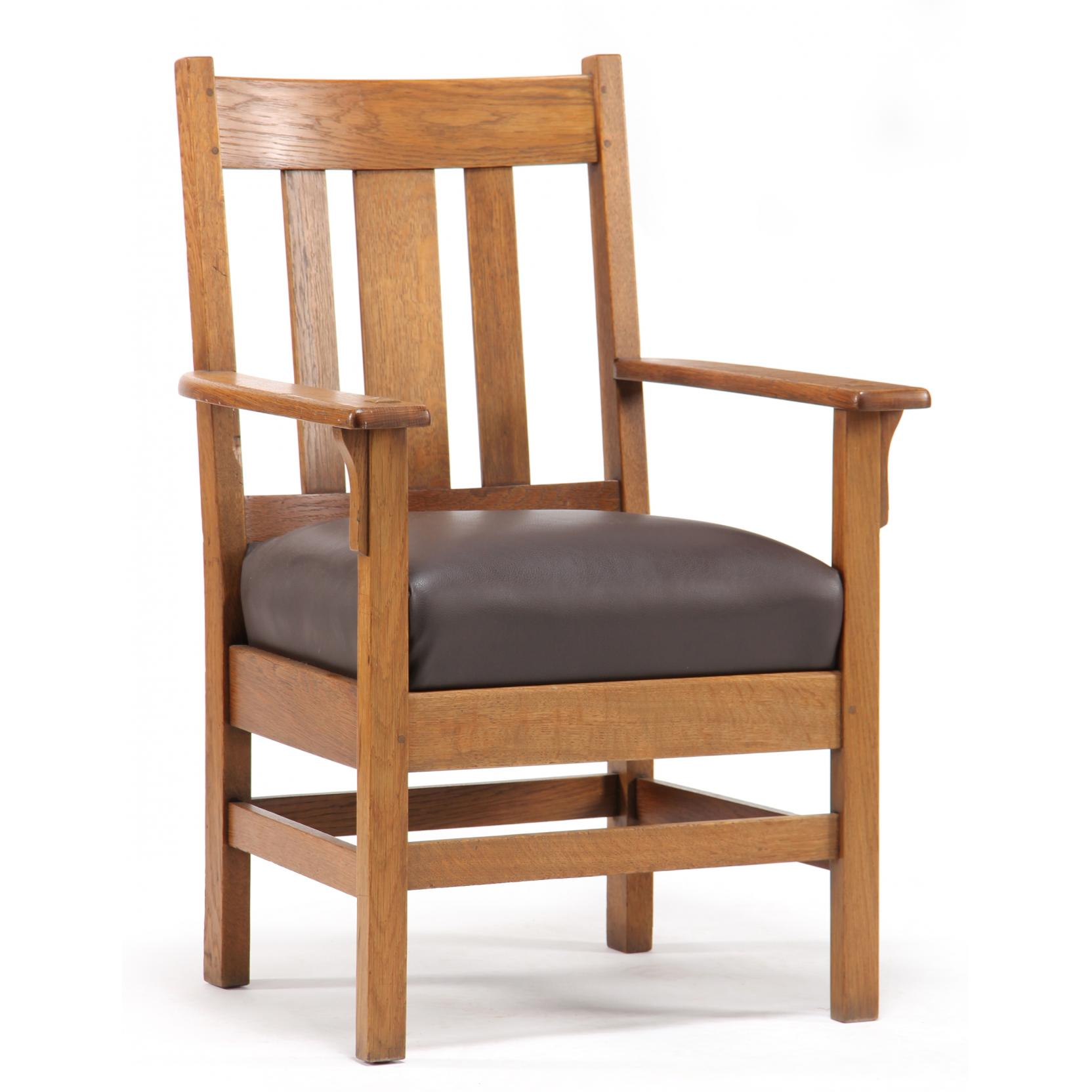 Stickley Arts and Crafts Arm Chair circa 1910 oak later
