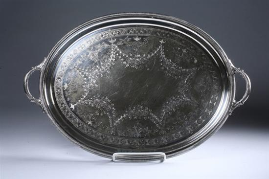 SILVER PLATED SERVING TRAY early 20th century Oval raised on