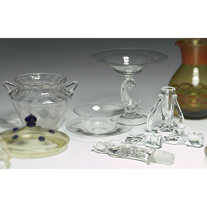 Steuben vase double handled form in clear quilted glass with