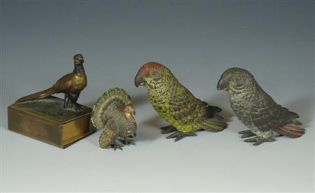 Two 19th century cold painted bronze parrots each 6cm high