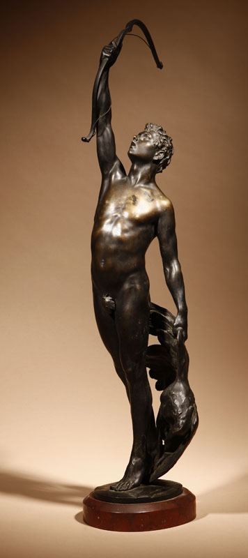 After Joseph Uphues patinated bronze male nude The Victorious Archer