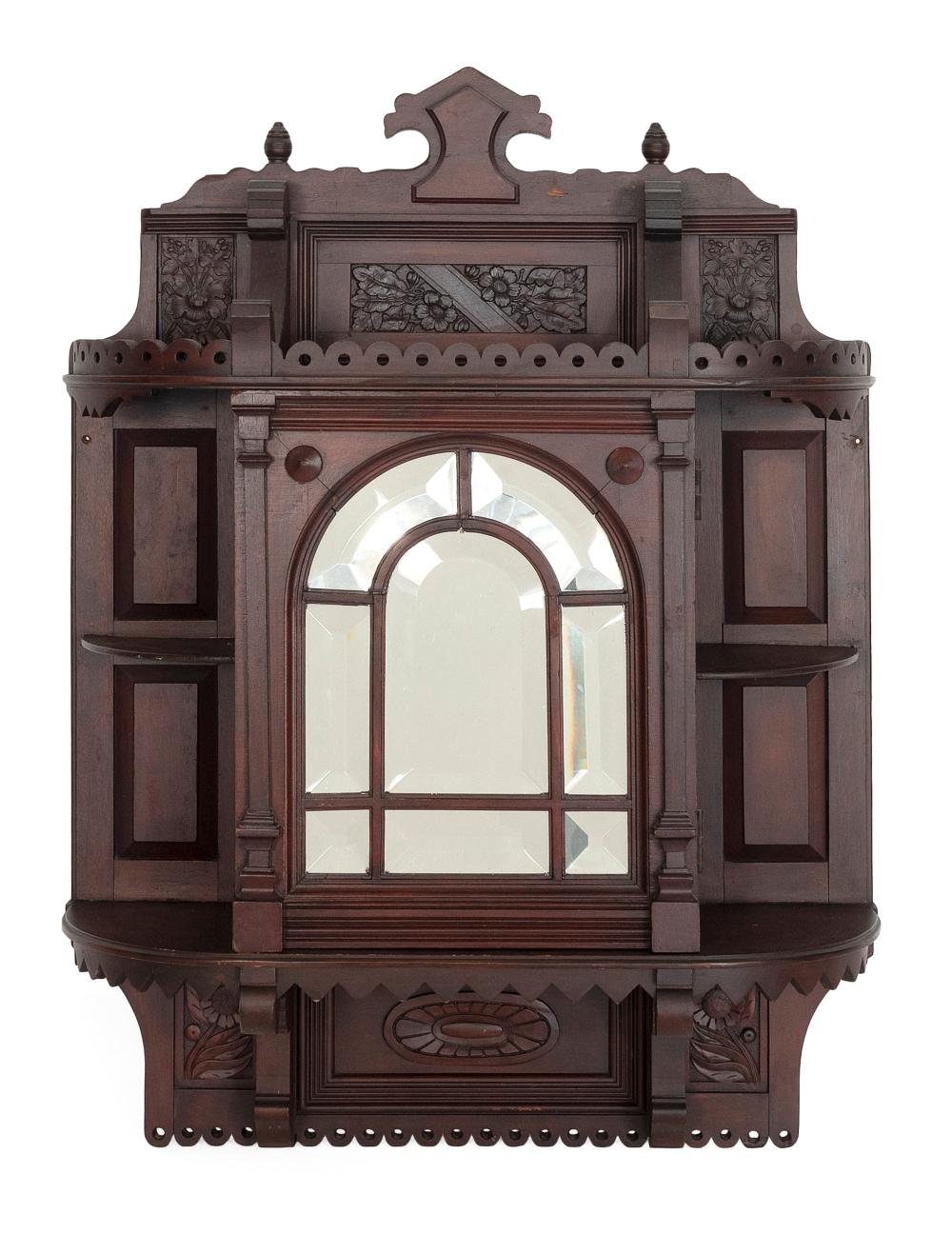 AESTHETIC MOVEMENT CARVED WALNUT CURIO WALL SHELF LATE 19TH CENTURY