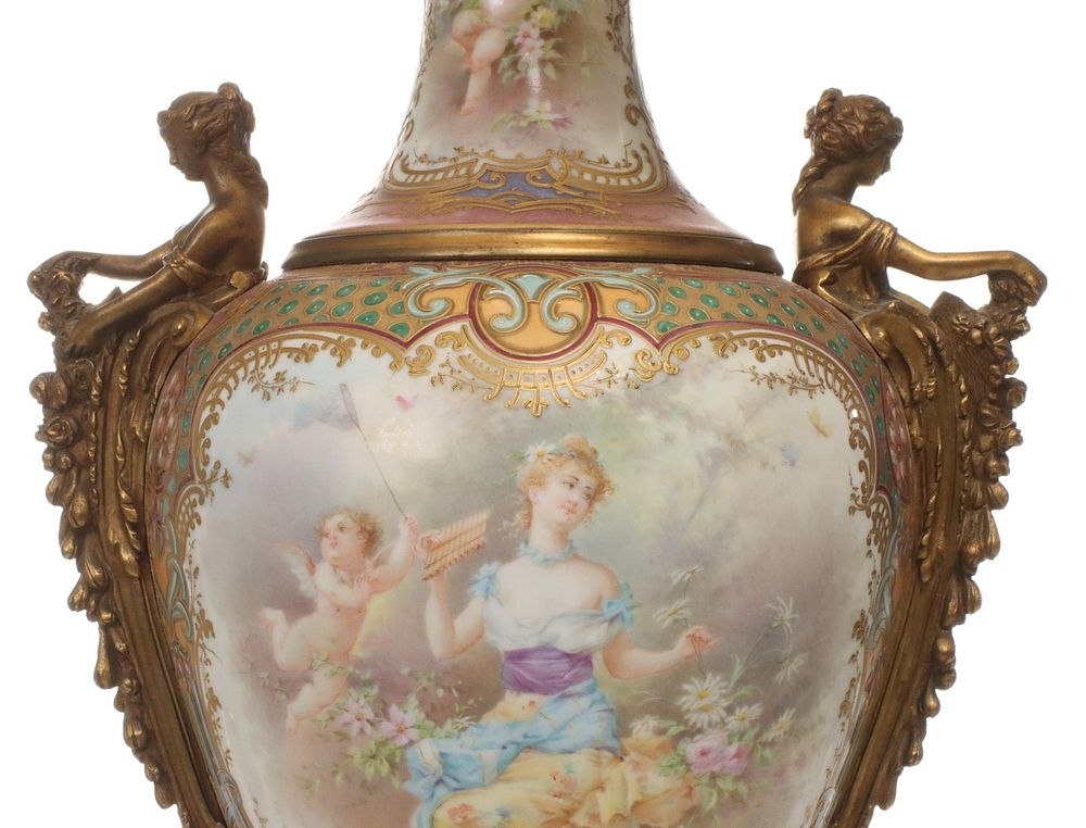 A MONUMENTAL ORMOLU AND PORCELAIN LAMP SIGNED A COLLOT The
