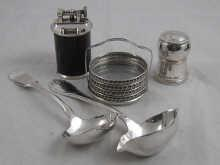 Silver plate a champagne cork case two sauce ladles four