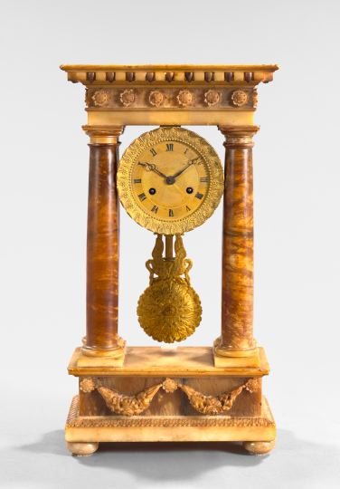 Louis Philippe Patinated Alabaster and Cinnamon Onyx Mantel Clock second