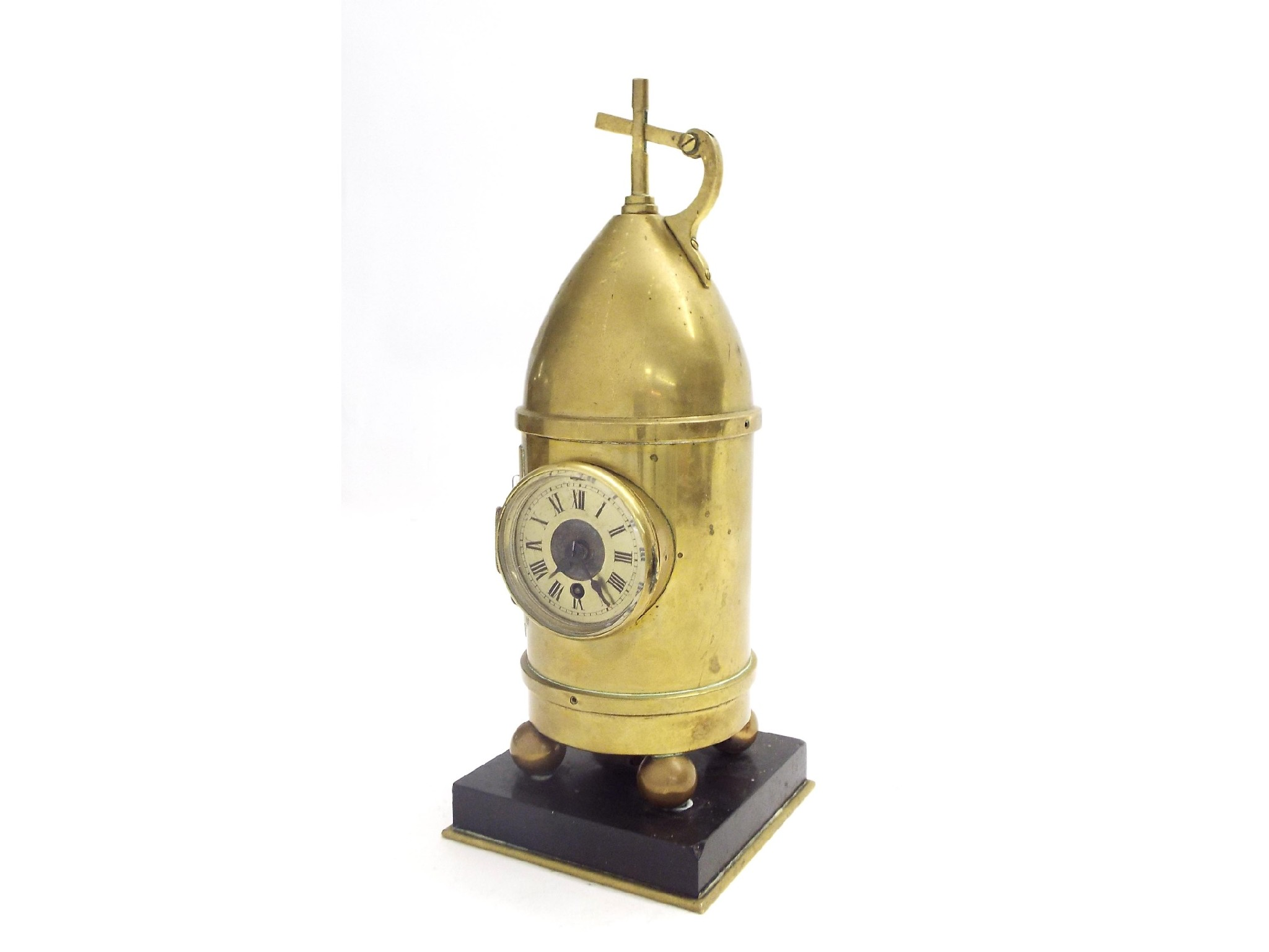 Novelty brass industrial mantel clock timepiece with thermometer the 2