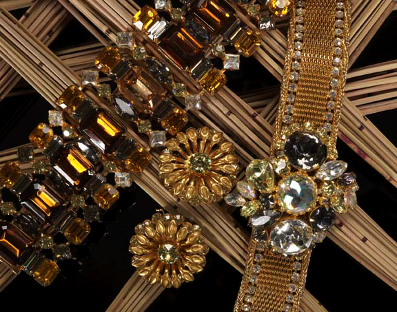 Pair of Miriam Haskell Rhinestone Floral Earrings ca 1945 each