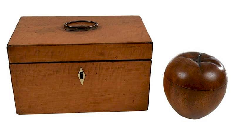 Two British Tea Caddies 19th century apple form with lift