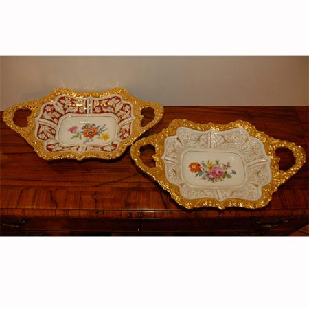 Two Meissen Gilt Decorated Porcelain Two Handled Rectangular Bowls Estimate