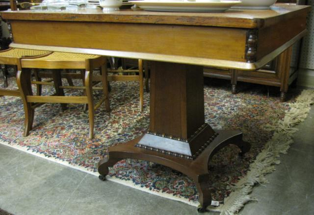 Empire style cherry table 35 square top columnar with carved