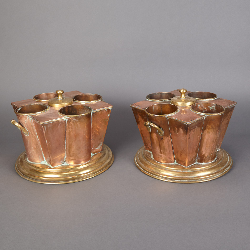 Pair of Brass and Copper Wine Coolers Each with a