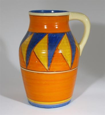 Original Bizarre a Clarice Cliff single handled Lotus jug painted