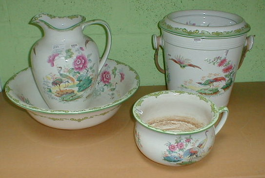 A toilet jug and bowl set with transfer printed Asiatic