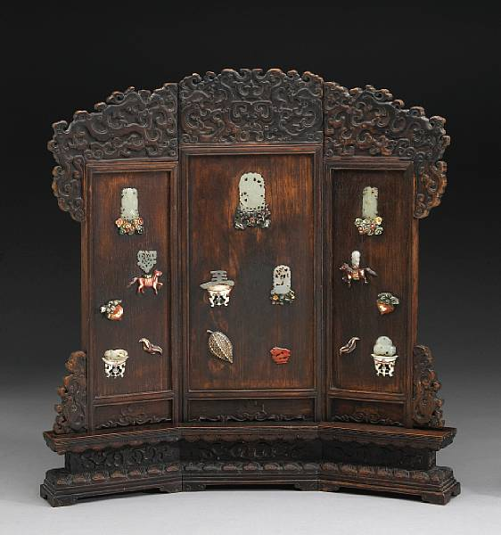 A three panel carved hardwood table screen Republican Period Composed