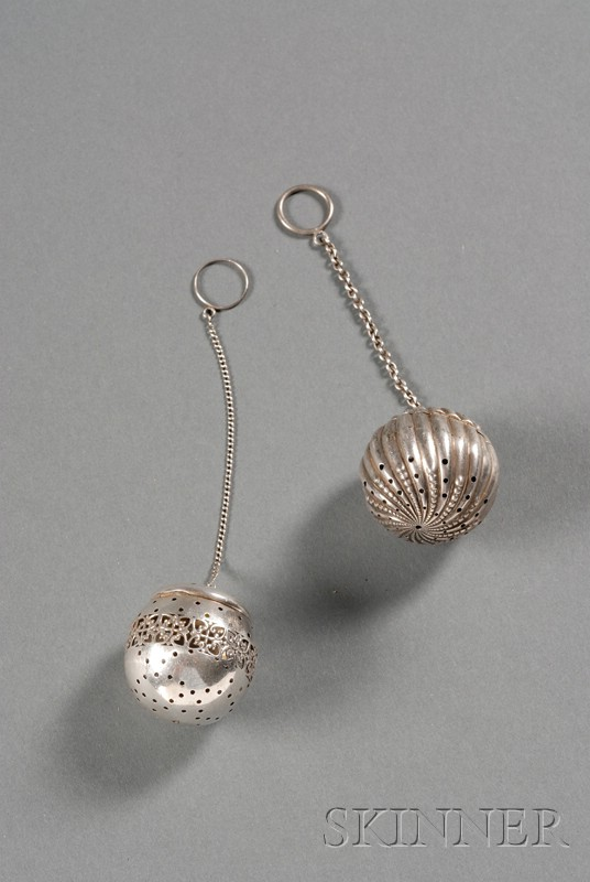 Two American Sterling Tea Infusers late 19th early 20th century