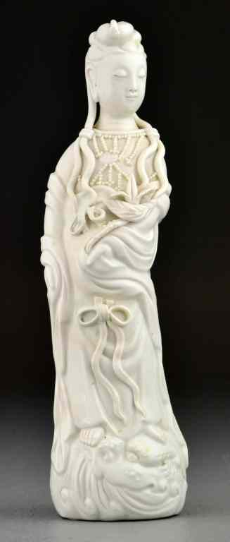 Chinese Qing Blanc De Chin Figure Of GuanyinFinely molded to