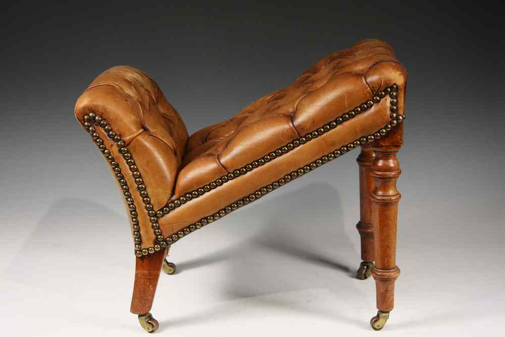 PERIOD GOUT STOOL English Sheraton Leather Tufted Gout Foot Stool