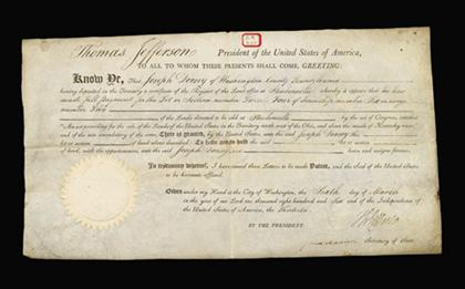 1 piece Document Signed Jefferson Th omas Washington D C