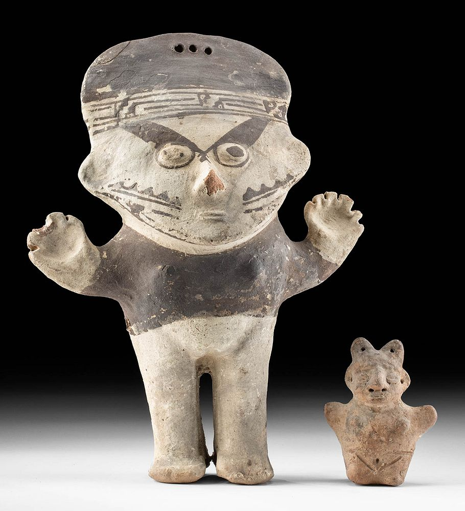 2 Chancay Polychrome Star Gazer Figures Pre Columbian North Coast