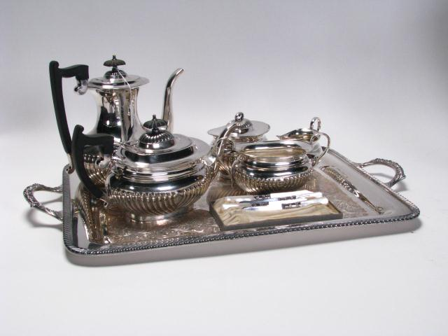 Vintage five piece Sheffield silverplate tea service with coffee pot