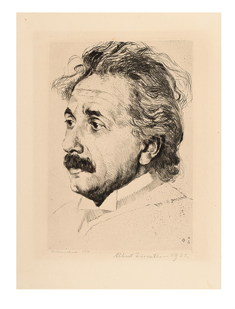 SCIENTISTS EINSTEIN ALBERT Etched bust portrait of him by Hermann