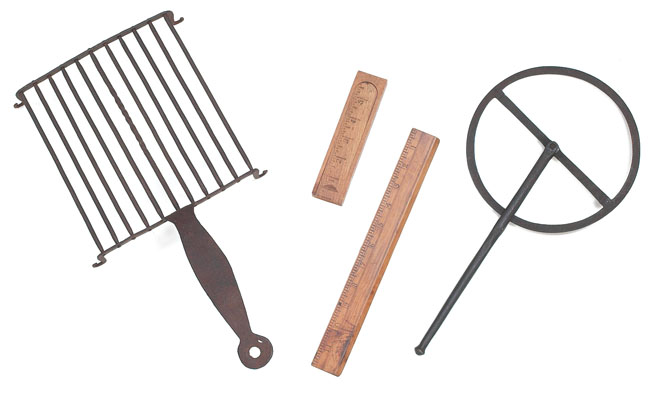 Shaker household items group of four includes iron rack ruler