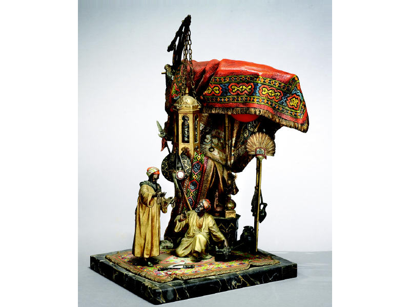 A CHOTKA AUSTRIAN 1875 1925 Polychrome cold painted bronze lamp