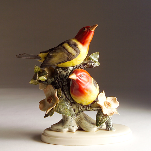 Rare STANGL porcelain double Scarlet Tanager 3724 Marked 7 1