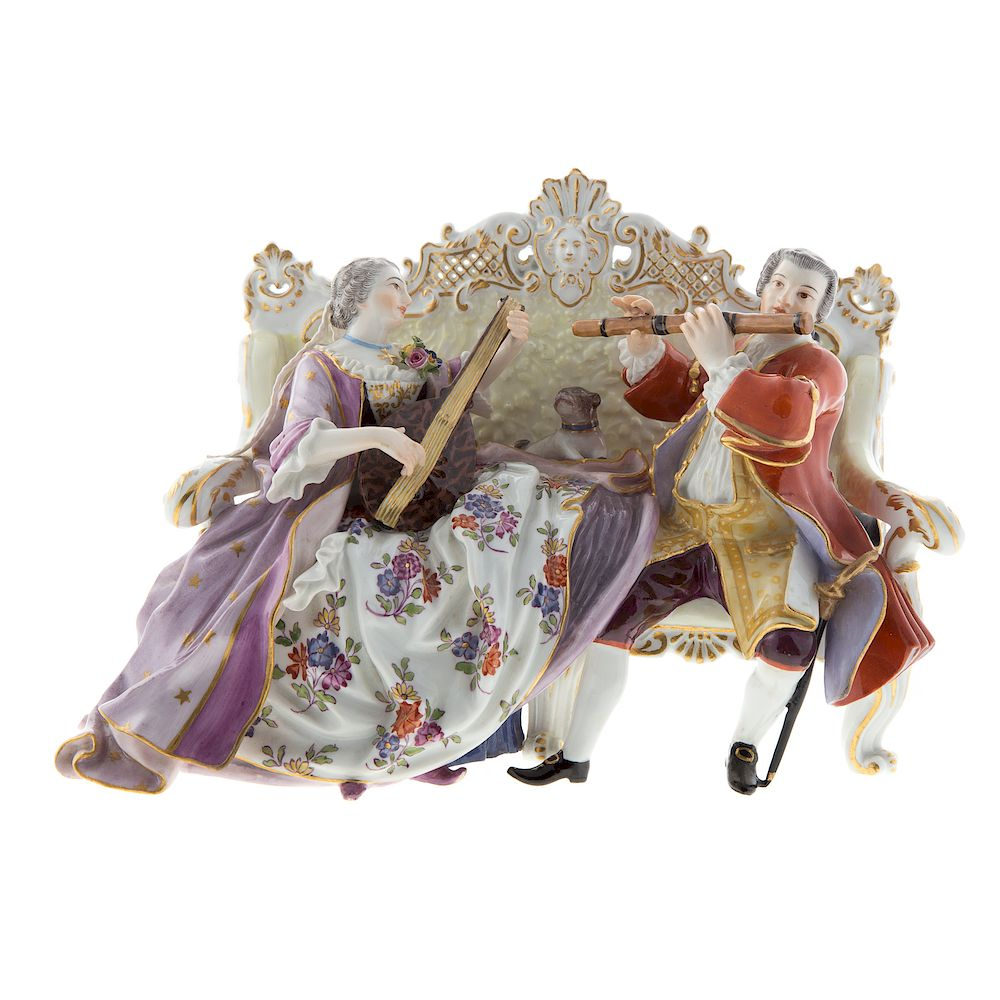 Meissen Porcelain Figural Group late 19th century underglaze blue crossed