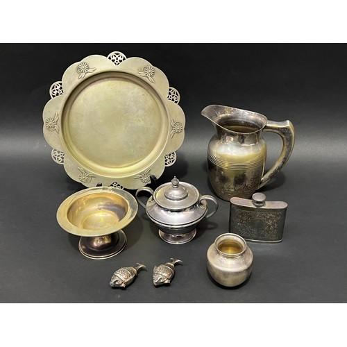 Assortment of silver plate to include fish form pepper and