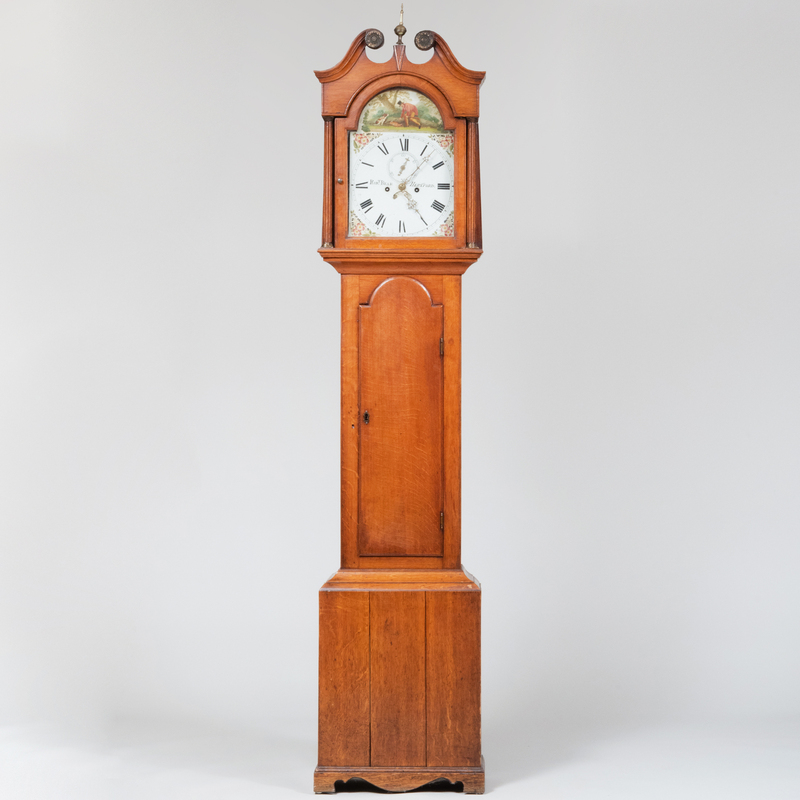 Federal Carved Oak Long Case Clock Dial Signed by Robert