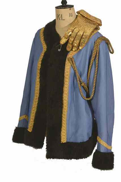 A MALE THEATRE COSTUME fake fur lined blue military style