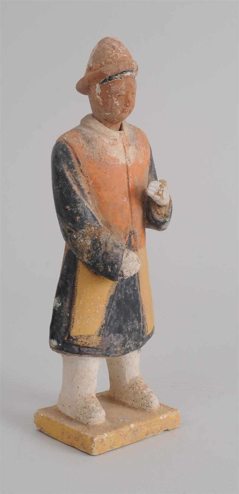 CHINESE PAINTED TERRACOTTA TOMB FIGURE OF A SOLDIER Of typical