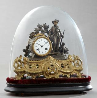 Patinated Spelter and Bronze Figural Mantel Clock 19th c time