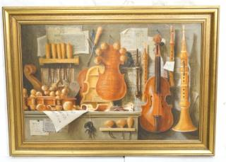 STEPAN LAZAREV French Trompe L Oiel Oil Painting Musical Instruments