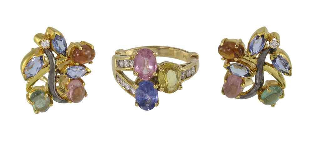 SAPPHIRES PINK GREEN TOURMALINE TANZANITES DIAMONDS Sparkle colorfully with this
