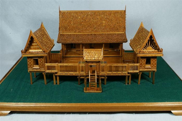 Wooden model Thai House Central Style with presentation inscription dated