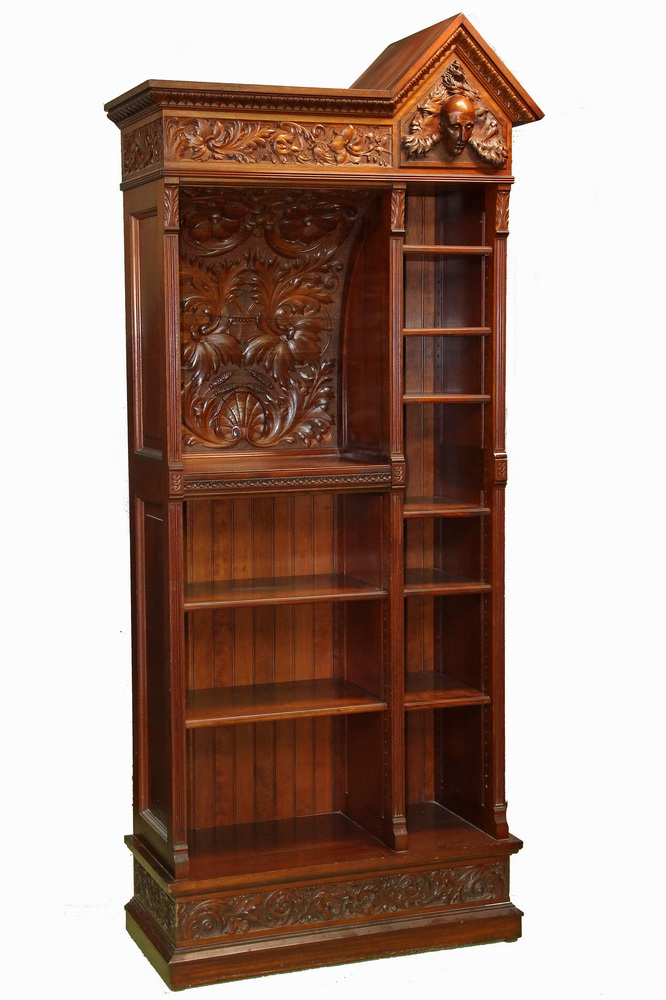 BOOKCASE DESK Fine Hand Carved Custom Mahogany Free Standing Bookcase