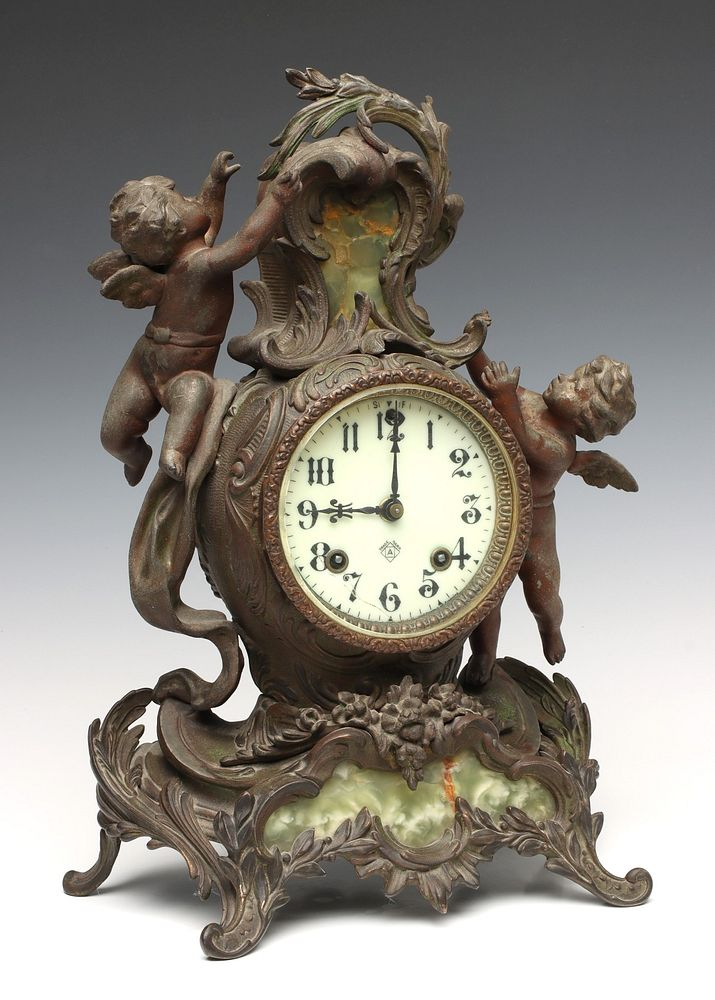 A FRENCH ROCOCO STYLE ANSONIA CLOCK WITH GREEN ONYX The