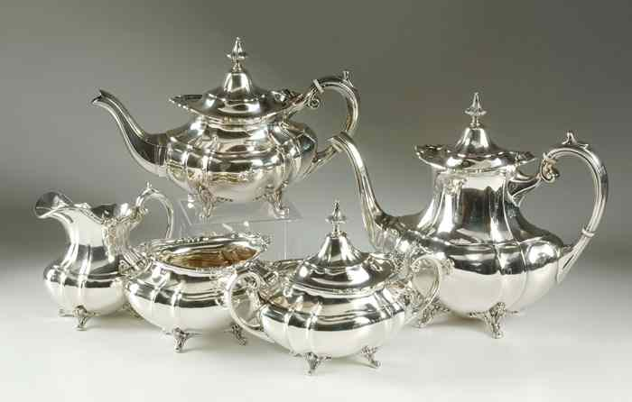5 PIECE REED BARTON STERLING COFFEE TEA SERVICE plus silver