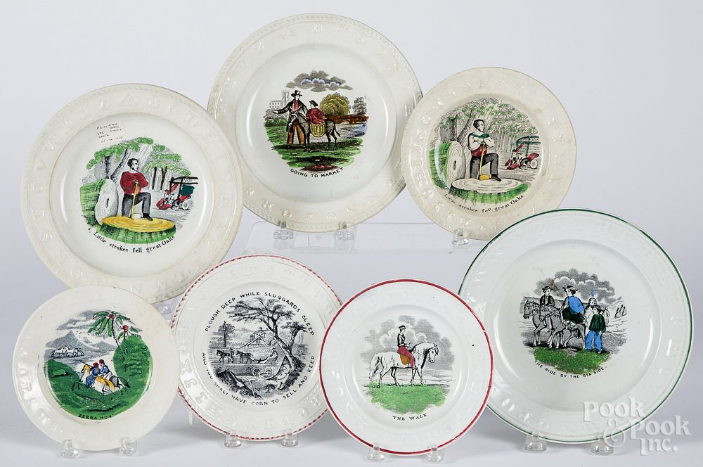 Seven Staffordshire ABC plates Seven Staffordshire ABC plates to include