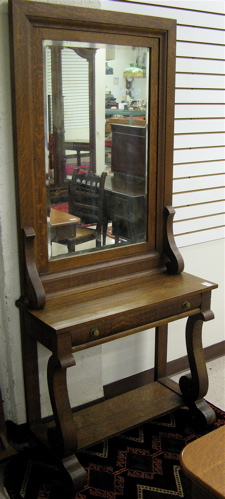 OAK CONSOLE TABLE WITH MIRROR Empire Revival design American c