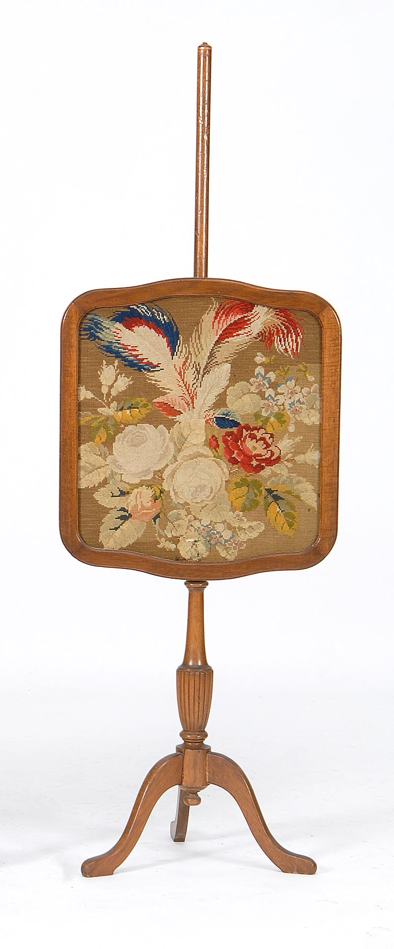 19TH CENTURY VICTORIAN POLE SCREEN with walnut frame and tripod