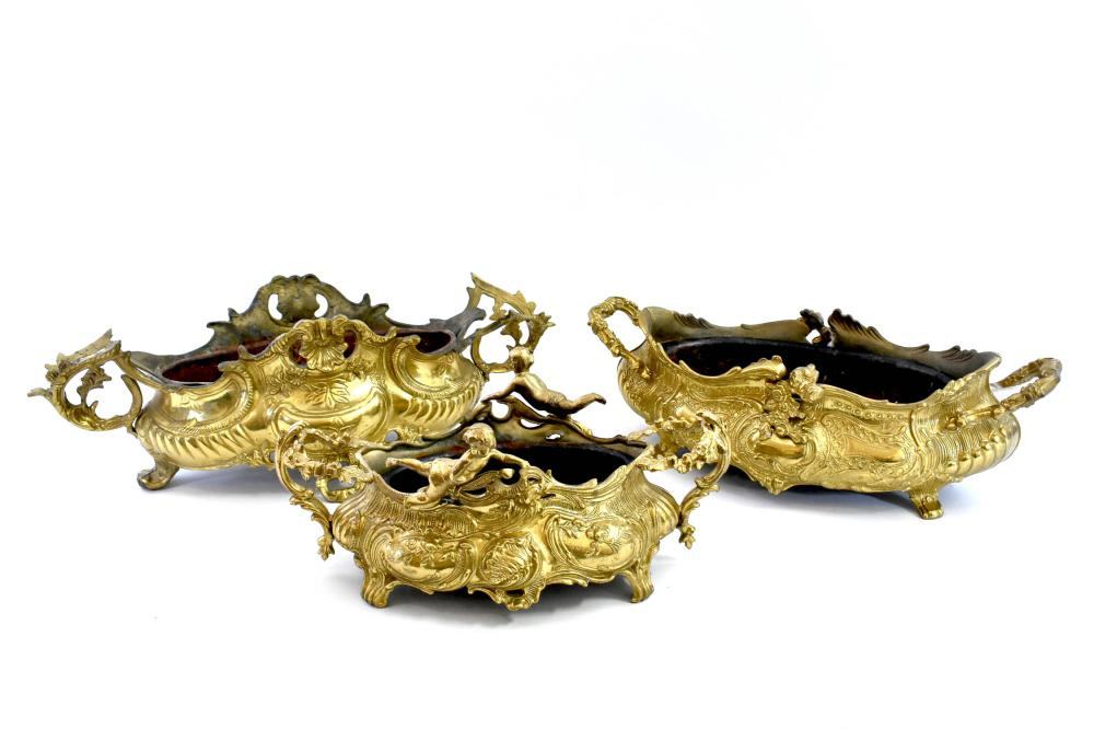 THREE FRENCH ROCOCO STYLE GILT BRONZE JARDINIERSFirst Half 20th Century