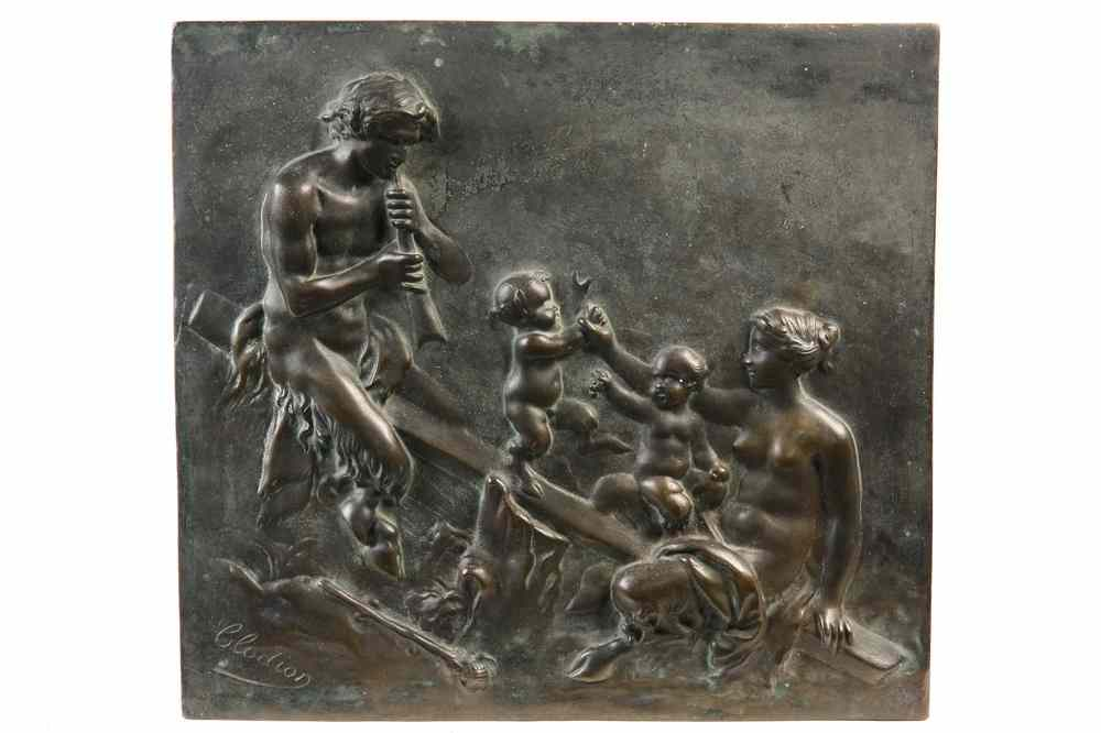 BRONZE PLAQUE Continental Bronze Plaque of a Satyr and his